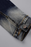 Giacca di jeans dritta a maniche lunghe con colletto rovesciato e fibbia con stampa street print nera