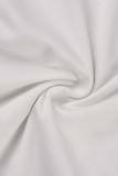 Weiße, lässige, solide Patchwork-Oberteile mit O-Ausschnitt