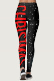 Pantalones de lápiz de cintura alta flacos básicos con estampado de muñeco de nieve con letras de ropa deportiva informal negro