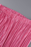 A due pezzi manica lunga colletto quadrato casual tinta unita rosa