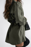 ローズレッド カジュアル ソリッド パッチワーク バックル ベルト付き ターンダウンカラー シャツドレス ドレス