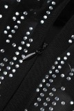 Zwarte sexy patchwork heet boren uitgeholde doorschijnende O-hals skinny jumpsuits