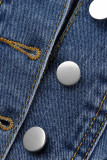 Giacca di jeans regolare a maniche lunghe con colletto rovesciato casual blu medio
