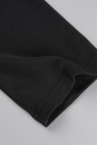 Svarta Casual Solid Patchwork Turn-back krage Långärmade klänningar