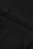 Vestidos de manga comprida preto casual patchwork sólido com gola virada para trás