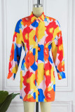 Robes multicolores décontracté imprimé patchwork col rabattu manches longues