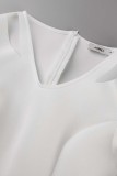 ホワイト セクシー フォーマル ソリッド 中空 パッチワーク Vネック イブニングドレス ドレス