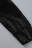 Colletto obliquo colletto obliquo solido nero casual patchwork a maniche lunghe due pezzi