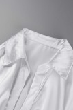 Robes de grande taille blanches décontractées en patchwork à col rabattu