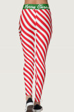 Calça esportiva vermelha casual listrada com estampa de desenho animado básica skinny cintura alta lápis