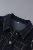 Giacca di jeans dritta a maniche lunghe con colletto rovesciato e fibbia con stampa street print nera
