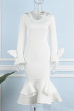 Robe de soirée blanche Sexy, couleur unie, ajourée, Patchwork, col en V, robes de soirée