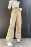 Цвет кожи Повседневная уличная однотонная одежда в стиле пэчворк Свободные брюки с низкой талией и широкими штанинами сплошного цвета с карманами