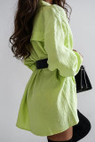 ライトグリーン カジュアル ソリッド パッチワーク バックル ベルト付き ターンダウンカラー シャツドレス ドレス