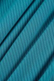 Павлиньи синие повседневные однотонные топы в стиле пэчворк с отложным воротником на пуговицах