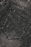Vaqueros de mezclilla regular de cintura alta de patchwork sólido casual negro
