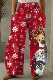 Pantaloni di stampa di posizionamento delle gambe larghe a vita alta con stampa casual di Babbo Natale