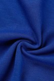 Bleu Sportswear Imprimé Lettre Col À Capuche Manches Longues Deux Pièces