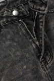 Vaqueros de mezclilla regular de cintura alta de patchwork sólido casual negro