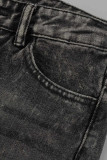 Svarta Casual Solid Patchwork Vanliga jeans med hög midja