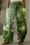 Pantalones cortos estampados de posicionamiento de pierna ancha de cintura alta con estampado informal de Papá Noel