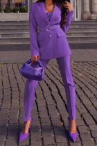 Пурпурный Стрит Однотонный Пэчворк Отложной воротник Длинный рукав Из двух частей