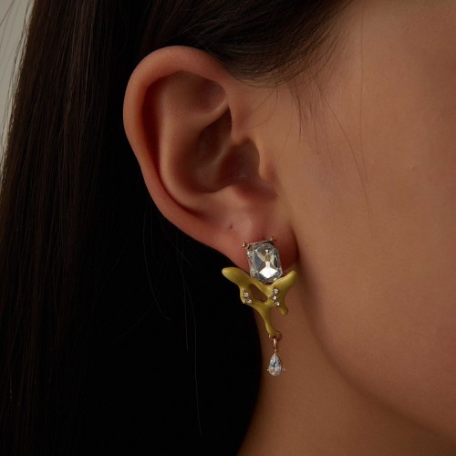 Yellow Daily Simplicity Patchwork Rhinestone Earrings