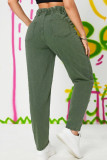 Jeans in denim normale a vita alta con patchwork solido casual verde