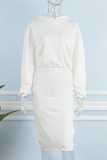 ホワイト セクシー ソリッド パッチワーク フード付きカラー ワンステップ スカート ドレス