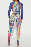 Colour Sexy Casual Print Patchwork O Neck Long Sleeve Two Pieces