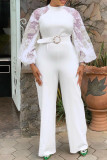 White Elegant Solid Patchwork O Neck Straight Jumpsuits