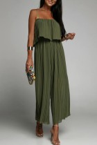 Groene Sexy Casual Solid Patchwork Backless Spaghetti Band Regular Jumpsuits