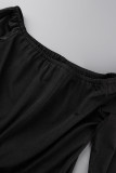 Blå Casual Sportswear Solid Patchwork Off the Shoulder Långärmad två delar