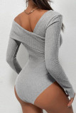 Grey Sexy Casual Solid Patchwork V Neck Skinny Bodysuits