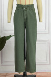 Groene casual effen patchwork normale denim jeans met hoge taille