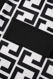 Patchwork di fasciatura con stampa casual bianco nero Plus Size due pezzi
