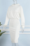 Белые сексуальные сплошные лоскутные платья с капюшоном и воротником на один шаг