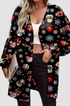 Capispalla con colletto a cardigan patchwork con stampa casual Babbo Natale
