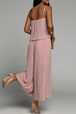 Roze Sexy Casual Solid Patchwork Backless Spaghetti Band Regular Jumpsuits