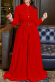 Pulsanti patchwork solidi eleganti casual rossi piegati con tute dritte con colletto rovesciato cintura
