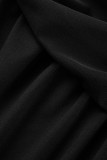 Black Casual Solid Patchwork Fold V Neck Long Sleeve Dresses