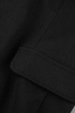 Vêtement d'extérieur à col rabattu décontracté en patchwork uni noir