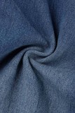 Blauwe casual effen patchwork spleet hoge taille regular denim jeans