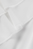 Vestido de noche de cuello oblicuo con volantes de patchwork sólido sexy blanco Vestidos