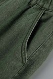 Grön Casual Solid Patchwork Vanliga jeans med hög midja