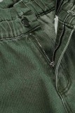 Jeans de mezclilla regular de cintura alta de patchwork sólido informal verde