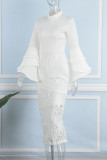 ホワイトエレガントソリッドパッチワークOネックイブニングドレスドレス