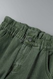 Jeans jeans regular verde casual patchwork sólido patchwork cintura alta