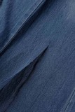 Vaqueros de mezclilla regular de cintura alta con abertura de patchwork sólido casual azul