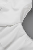 Robe de soirée à col oblique à volants en patchwork solide blanc sexy